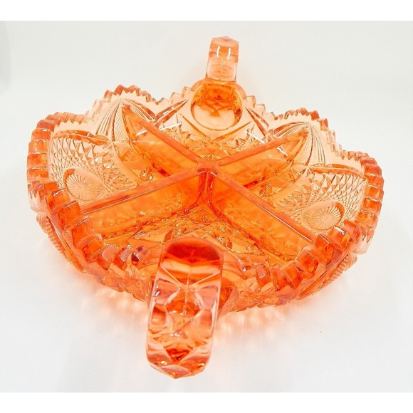 Imperial Pressed Glass Crystal Divided Relish Dish Two Handle Sawtooth Edge - Picture 3 of 11